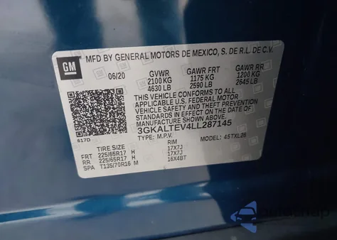 2020 GMC Terrain Awd Sle z USA, uszkodzony, nr VIN 3GKALTEV4LL287145